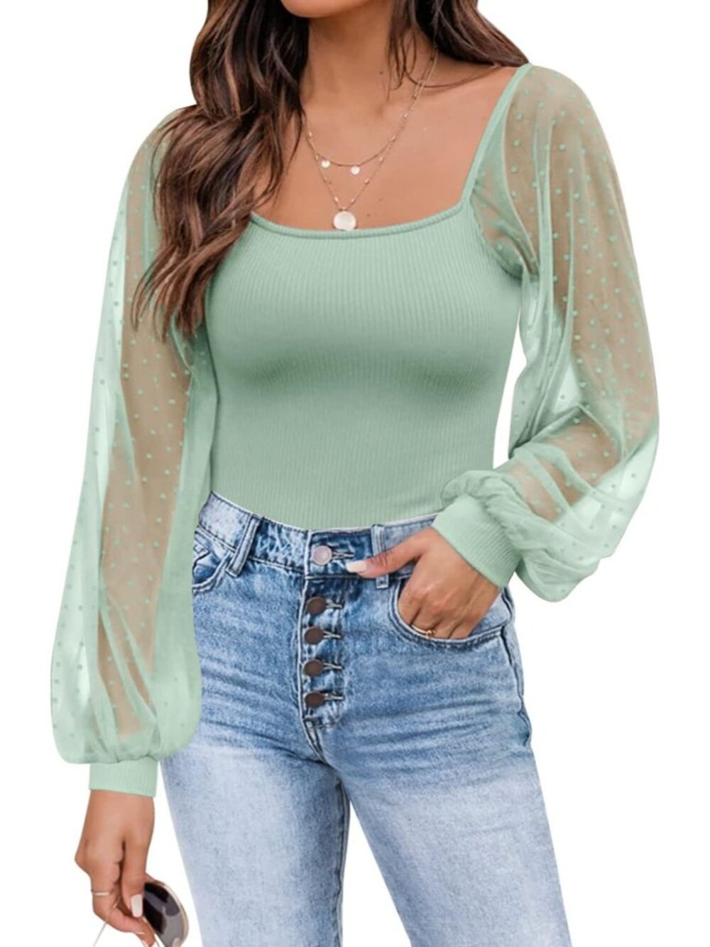 Womens Mesh Long Sleeve Shirts Casual Blouses Tops